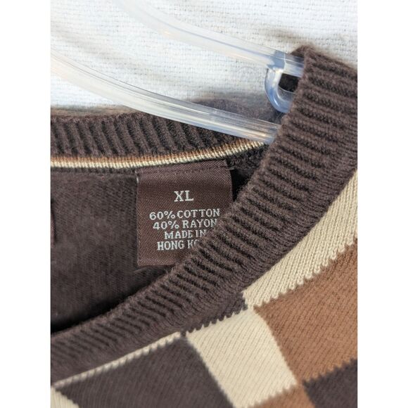 Y2K Perry Ellis V-Neck Argyle Sweater Brown Men's Size XL - Picture 6 of 12